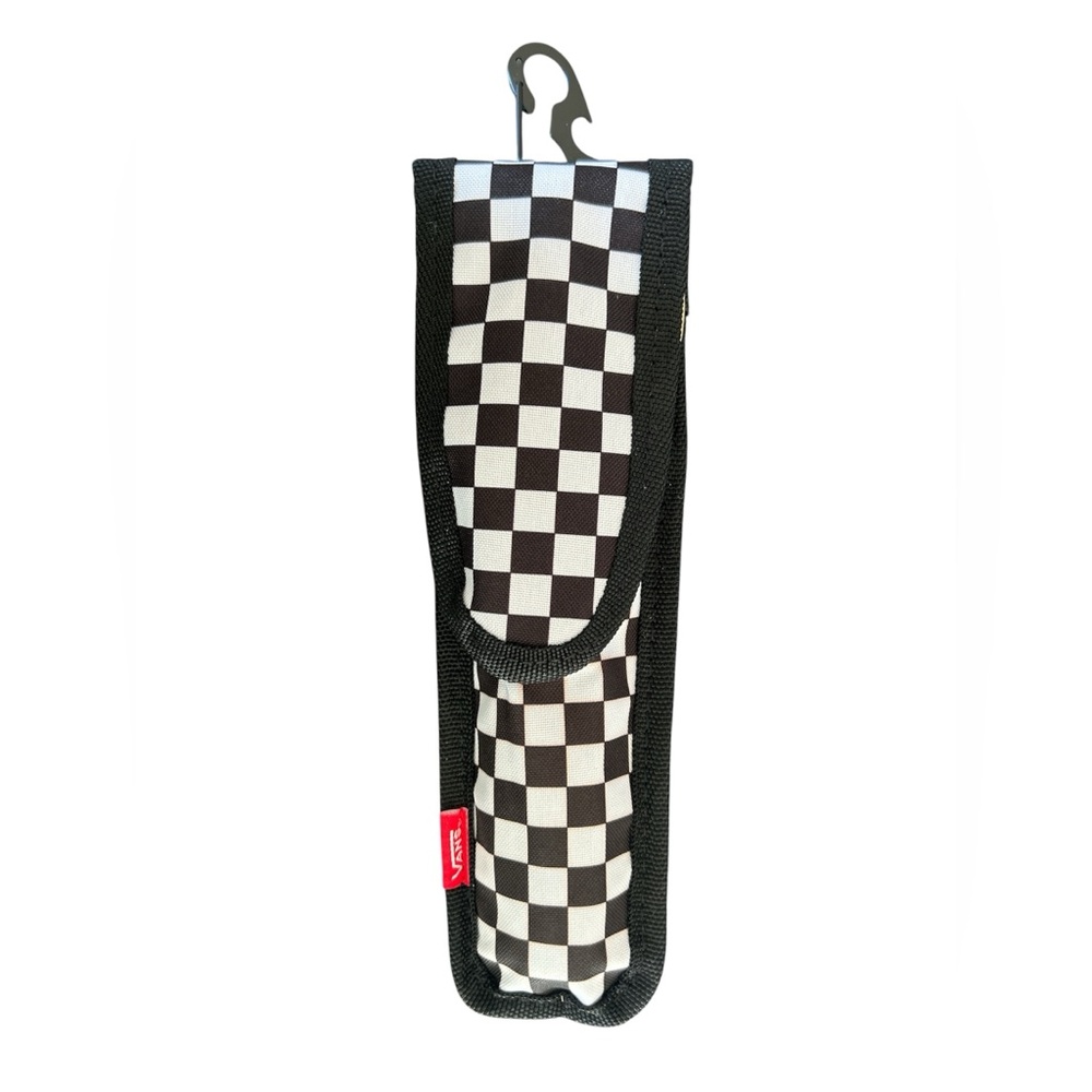 Vans Black and White Checkered Pouch and Wooden Bamboo Utensil Set